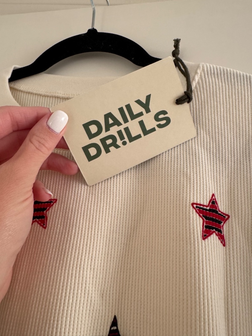 Daily Drills Thermal Sleep Set Cream Stars Micro SHIRT TOP ONLY XS/S NWT Pajama - Picture 2 of 5